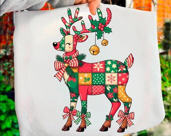 reindeer patchwork png, Christmas patchwork,patchwork png,preppy Christmas png,Christmas girly png,faux embroidery png,Christmas florals png