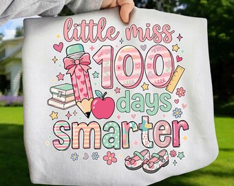 Little Miss 100 Days Smarter PNG – 100 Days of School Celebration Design – Cute Teacher & Student Shirt Graphic – Instant Digital Download