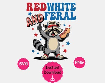 Rot, Weiß & Wild - Lustiger Waschbär 4. Juli PNG - Patriotische Hotdog Tier Clipart - USA Digital Shirt Design - Merica Sublimation Art