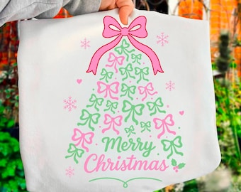 Preppy Christmas Png, Colorful Coquette Christmas Tree Png, Holly Jolly Png, Pink Christmas Png, Merry and Bright Png, Merry Christmas Png