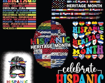 Radiant Hispanic Heritage PNG Bundle - Sunflower Pride Art - Latin American Flags Sublimation - Multicultural Celebration Digital Download