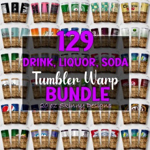 Liquor & Soda 129 Design Bundle Tumbler Wrap Print Shop Starter Pack, 20oz Sublimation Skinny Tumbler 9.3x8.2 inch PNG Beverage Beer Drinks