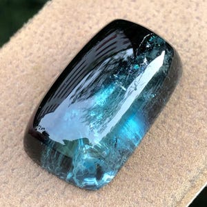 25.70ct Natural Bi-Color Tourmaline Cabochon Oval Shape Blue-Black Gemstone