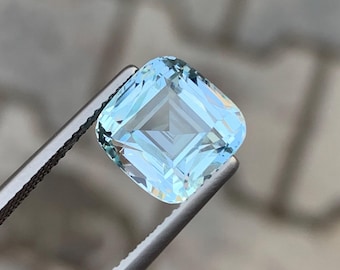 Freezing White Natural Aquamarine | 5.10ct Step Cushion Cut | Sparkling High Clarity Gemstone