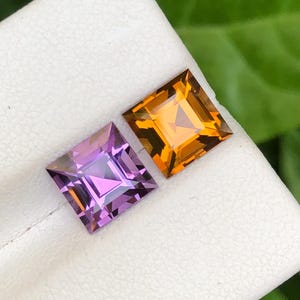 3.60cts Naturat Square Cut Reverse-Paar Amethyst und Citrin