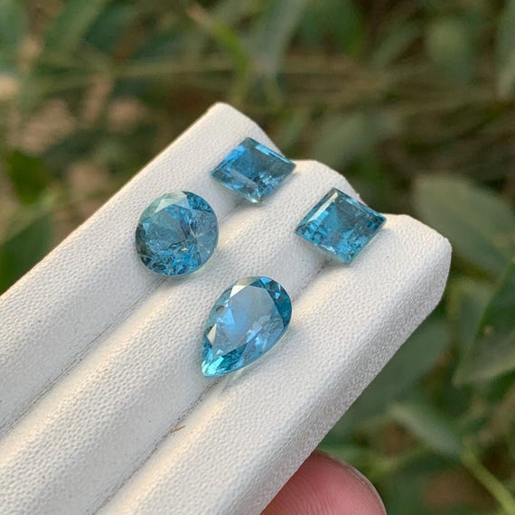 Set of 4 Natural Santa Maria Aquamarine: Asscher Cut, Teardrop and 