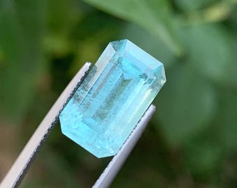 6.75cts Natural Electricity Blue Tourmaline Faceted Step Emerald Cut Gemstone