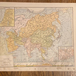 1892 Asien mit Russland, China und Indien Antike Atlaskarte Butler's Komplette Geographie