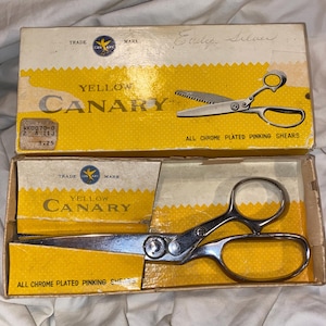 Vintage Yellow Canary All Chrome Plated Pinking Shears with Box