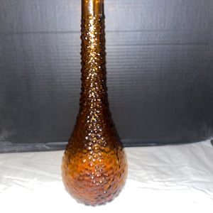 Vintage MCM Italian Empoli Amber Glass Hobnail Genie Bottle Decanter 15" with no Stopper