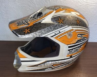 Fulmer DOT & Rockstar Dirt Bike Orange and White Helmet Youth Small