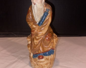 Antike chinesische Schlamm-Mann Unsterbliche Gelehrte Zhang Guola 18 cm Figur Mid-Century