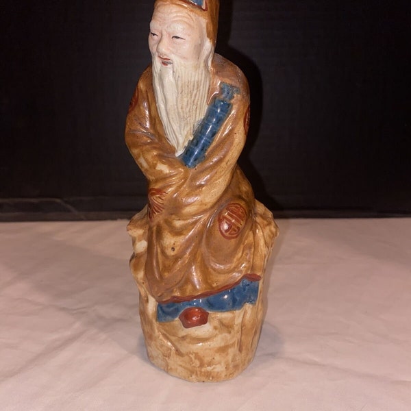 Antike chinesische Schlamm-Mann Unsterbliche Gelehrte Zhang Guola 18 cm Figur Mid-Century