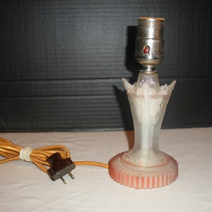 Vintage French Boudoir Art Deco Small Table Lamp Frostd White with Red Base Lighting Desk Lamp