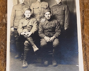 Original WW1 5 US Army Soldaten Studio Fotografie AEO Postkarte Unbenutzt