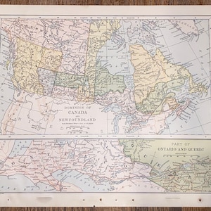 1892 Dominon of Canada & Newfoundland Atlas State Map from Butler&#39;s Complete Geography