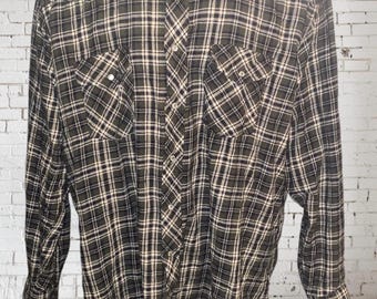 Vintage Wrangler Brown Flannel Pearl Snap Men's Shirt Size 2XT