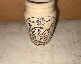 Antique Virol Bone Marrow Stoneware Jar Advertising Pot England Early 1900s.