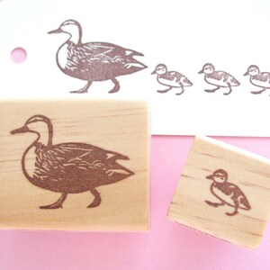 Hand Carved Rubber Stamp, Marching Ducks set of 2 image 3