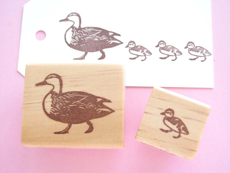 Hand Carved Rubber Stamp, Marching Ducks set of 2 image 3