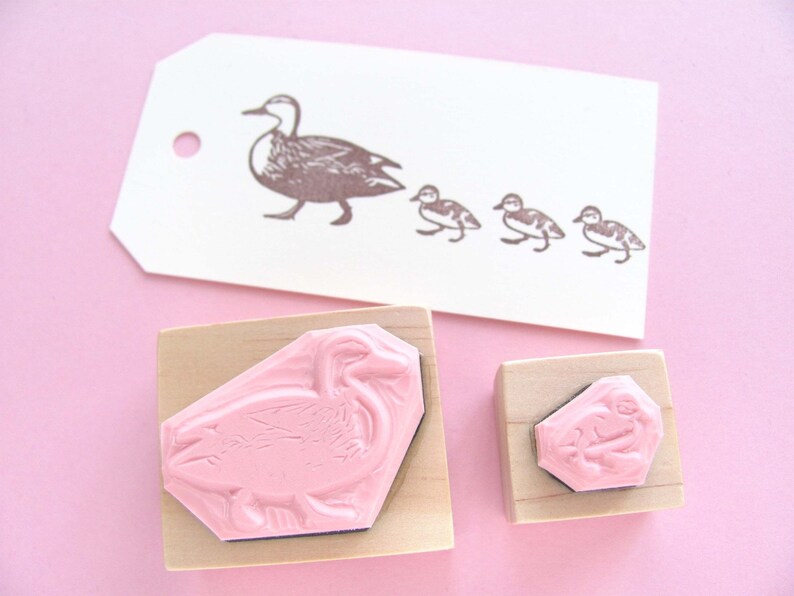 Hand Carved Rubber Stamp, Marching Ducks set of 2 image 4