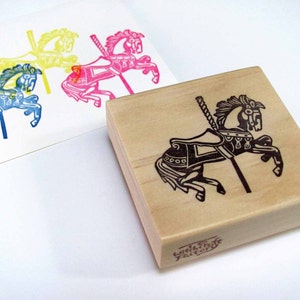 Hand Carved Rubber Stamp, Merry-Go-Round Carousel image 5