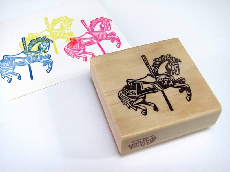 Hand Carved Rubber Stamp, Merry-Go-Round Carousel image 5