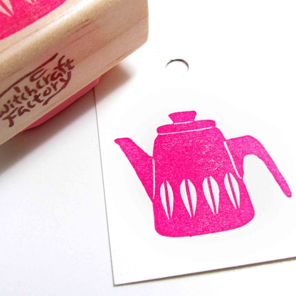 Hand Carved Rubber Stamp, Vintage Kettle