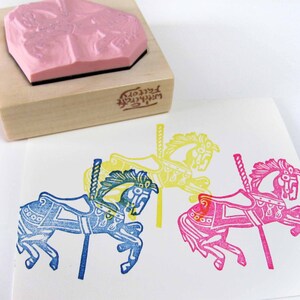 Hand Carved Rubber Stamp, Merry-Go-Round Carousel image 4