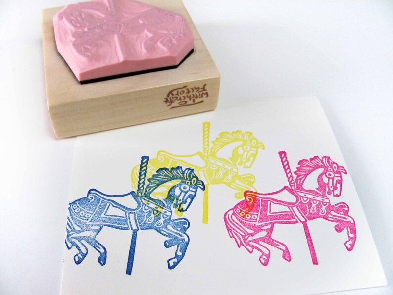 Hand Carved Rubber Stamp, Merry-Go-Round Carousel image 4