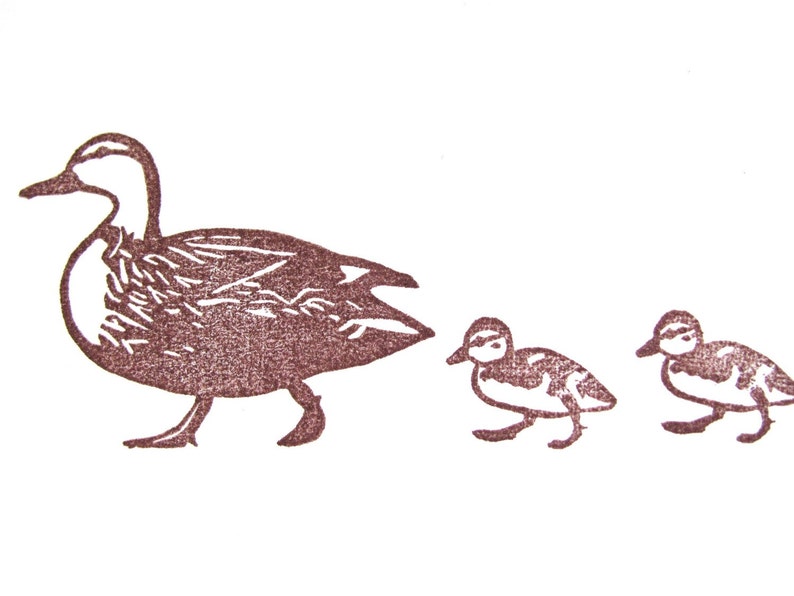 Hand Carved Rubber Stamp, Marching Ducks set of 2 image 2