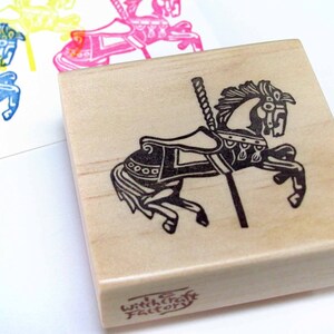 Hand Carved Rubber Stamp, Merry-Go-Round Carousel image 2