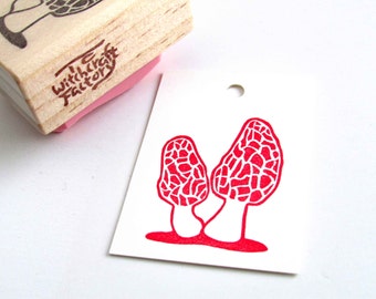 Morel mushrooms, Hand Carved Rubber Stamp