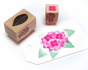 Hand Carved Rubber Stamp, Hydrangea set of 2