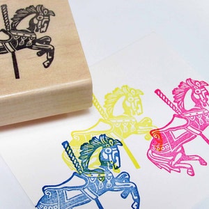 Hand Carved Rubber Stamp, Merry-Go-Round Carousel image 3