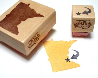 State Stamp set of 2, Hand Carved Rubber Stamp