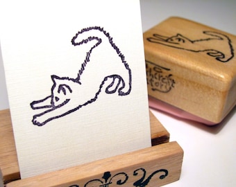 Hand Carved Rubber Stamp, Stretching Kitten