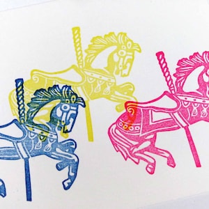 Hand Carved Rubber Stamp, Merry-Go-Round Carousel image 1