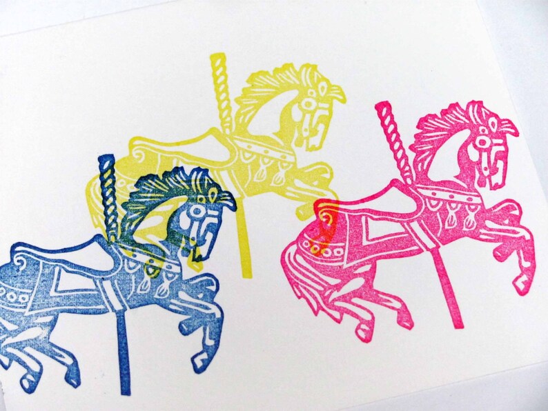 Hand Carved Rubber Stamp, Merry-Go-Round Carousel image 1