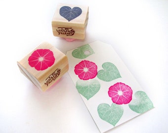 Morning Glory set of 2, Hand Carved Rubber Stamp