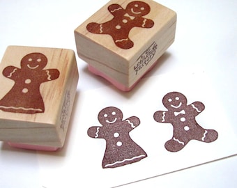 Gingerbread Man Stamp Set of 2, Hand Carved Rubber Christmas Stamp