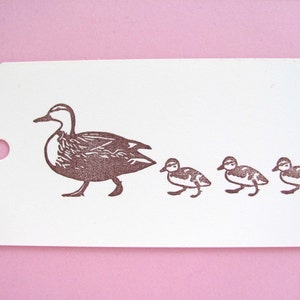 Hand Carved Rubber Stamp, Marching Ducks set of 2 image 1