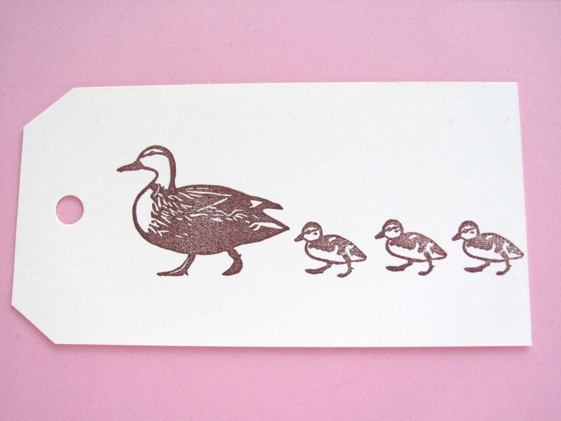 Hand Carved Rubber Stamp, Marching Ducks set of 2 image 1