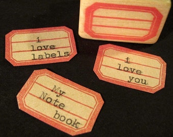 Hand Carved Rubber Stamp, Red Mini Label