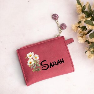 Cartera de cuero PU personalizada con nombre, cartera de mujer personalizada, cartera de regalo de Navidad, cartera de noche, cartera rosa, cartera de dama de honor única