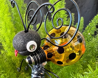 Ladybug garden stake, potted plant decor, gift for her