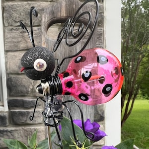 Ladybug garden stake, potted plant decor, gifts for her,
