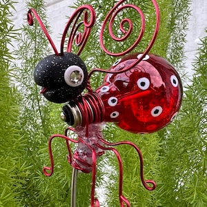 Ladybug garden stake, potted plant decor, gift for her