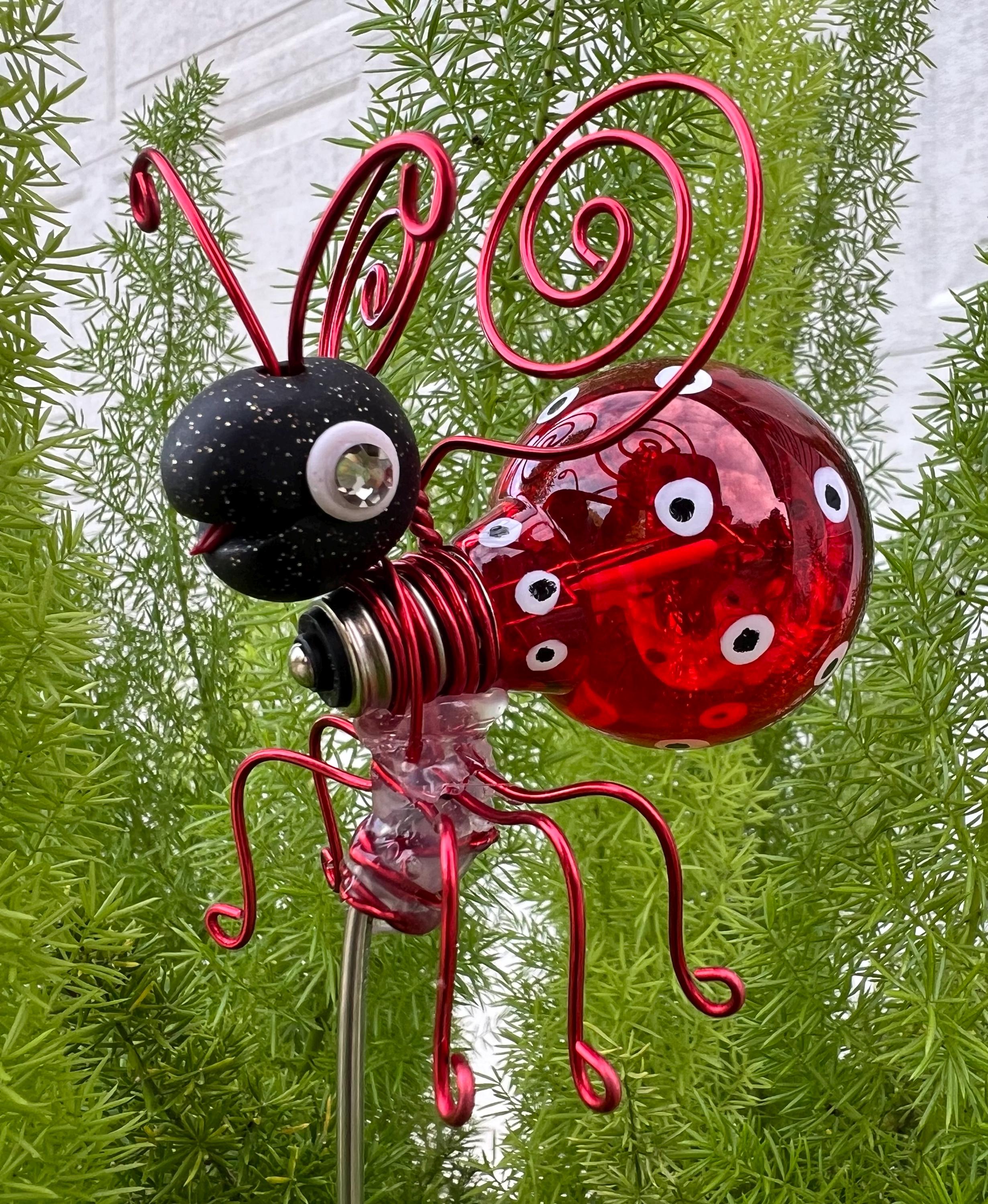 Ladybug garden stake, potted plant decor, gift for her