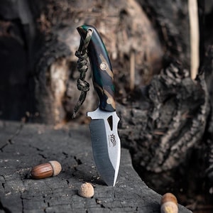Handcrafted Bushcraft Knife, Camping Knife with Kydex Sheath, Handmade Tactical Knives, Fixed Blades with Sheath, Halloween Gift for Him
